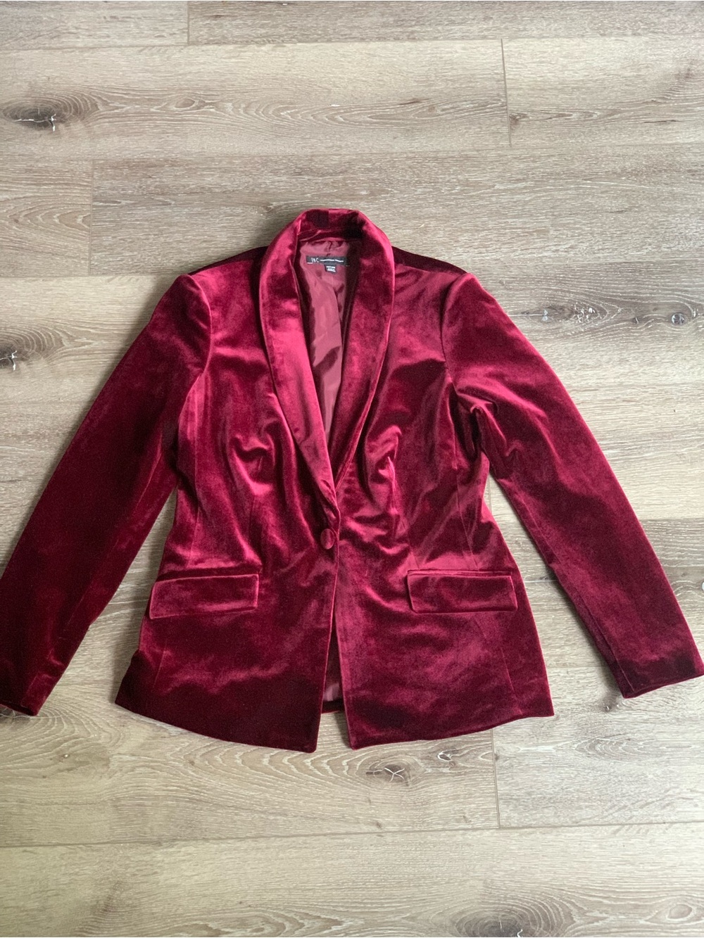 INC International Concepts Burgundy Velvet Single-Button Blazer